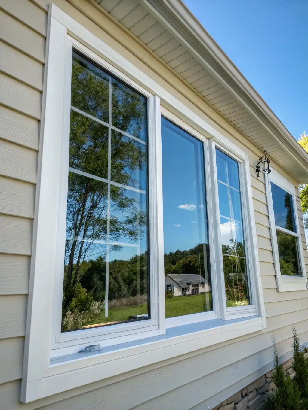 Crystal clear windows after a professional cleaning, showcasing the improved natural light and enhanced view from inside the house.
